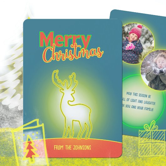 Cartes Pour Fêtes Annuelles Pop Art Neon Reinder Deux Photo Noël