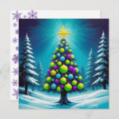 Cartes Pour Fêtes Annuelles Pop Art Noël avec Neon Vert Bleu pourpre (Devant / Derrière)