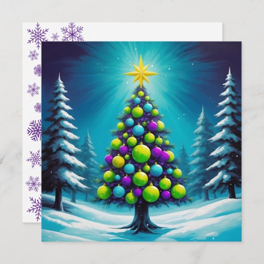 Cartes Pour Fêtes Annuelles Pop Art Noël avec Neon Vert Bleu pourpre (Devant / Derrière)