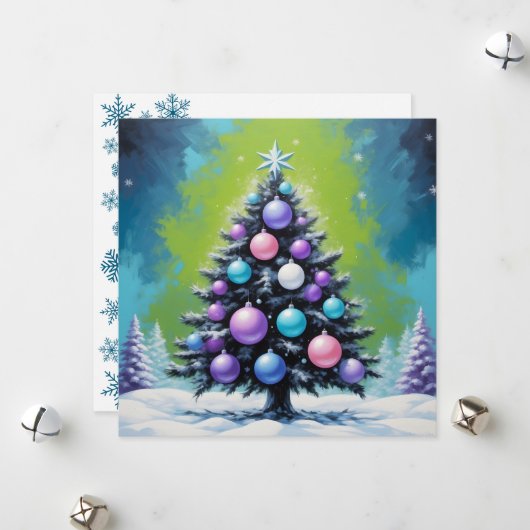 Cartes Pour Fêtes Annuelles Pop Art Synthwave Noël avec Acid Green Violet (Devant/Arrière en situation)