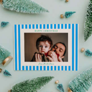 Cartes Pour Fêtes Annuelles Pop de rayure bleue Une photo Noël Vacances