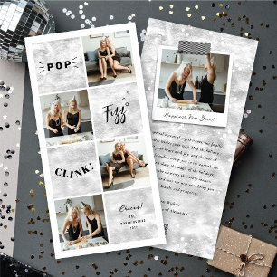 Cartes Pour Fêtes Annuelles Pop Fizz Clink Blocs du Nouvel An 4 Photo Collage