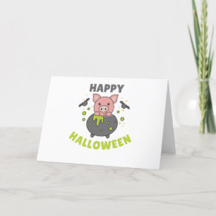 Cartes Pour Fêtes Annuelles Porc Joyeux Halloween Chaudron Chauve-souris