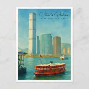 Cartes Pour Fêtes Annuelles Port de Victoria Hong Kong Skyline Rétro