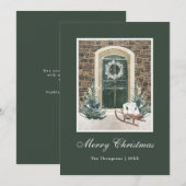Cartes Pour Fêtes Annuelles Porte de Noël enneigée Vert foncé (Devant / Derrière)