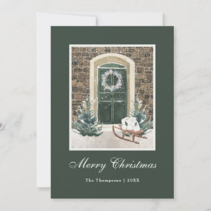Cartes Pour Fêtes Annuelles Porte de Noël enneigée Vert foncé
