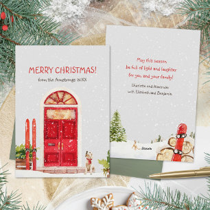 Cartes Pour Fêtes Annuelles Porte rouge aquarelle cosy chien de ski Noël ennei