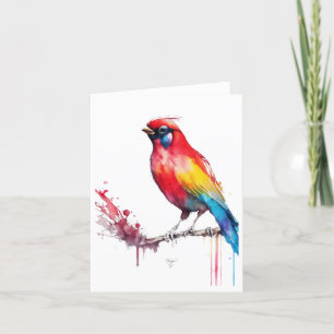 Cartes Pour Fêtes Annuelles Portrait Cardinal Oiseau En Aquarelles & Stylo
