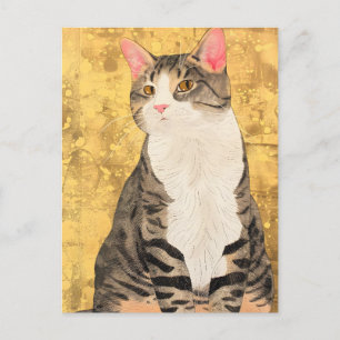 Cartes Pour Fêtes Annuelles Portrait de chat blanc gris vintage