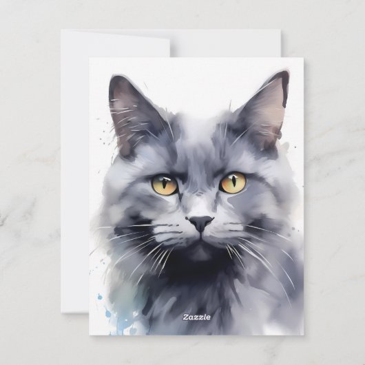 Cartes Pour Fêtes Annuelles Portrait de chat gris aquarelle (Dos)