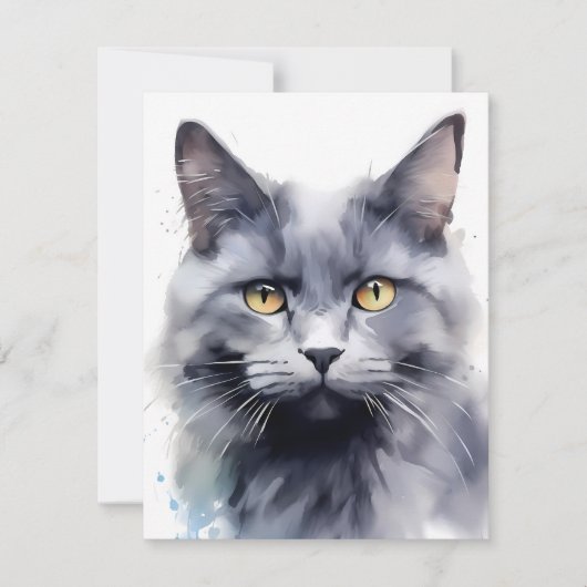 Cartes Pour Fêtes Annuelles Portrait de chat gris aquarelle (Devant)