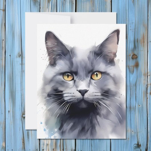 Cartes Pour Fêtes Annuelles Portrait de chat gris aquarelle