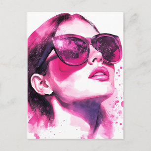 Cartes Pour Fêtes Annuelles Portrait de femme de mode chic aquarelle