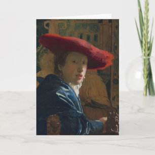 Cartes Pour Fêtes Annuelles Portrait de jeune fille au chapeau rouge de Vermee