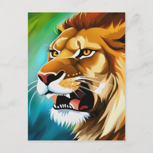 Cartes Pour Fêtes Annuelles Portrait de lion rugissant de profil-57566