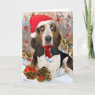 Cartes Pour Fêtes Annuelles Portrait de Noël de Basset Hound