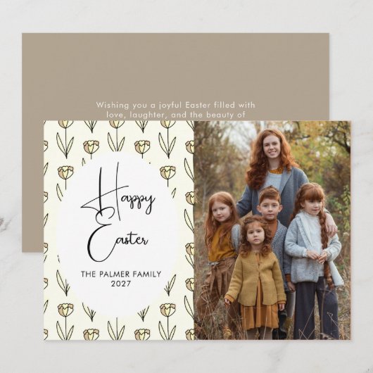Cartes Pour Fêtes Annuelles Portrait de Pâques floral printanier élégant simpl (Devant / Derrière)