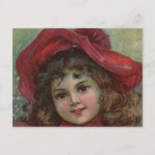 Cartes Pour Fêtes Annuelles Portrait d'enfant victorien de Noël avec un chapea