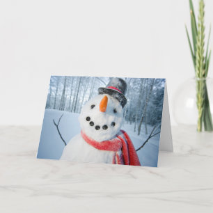 Cartes Pour Fêtes Annuelles Portrait d'un bonhomme de neige heureux