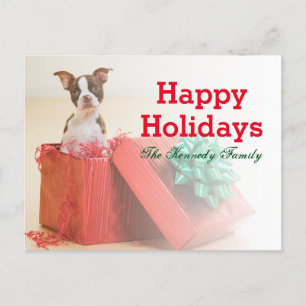 Cartes Pour Fêtes Annuelles Portrait d'un White and Brown Boston Terrier