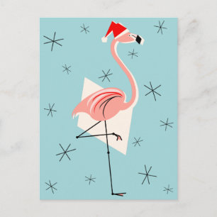 Cartes Pour Fêtes Annuelles Portrait Flamant rose Père Noël bleu