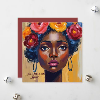 Cartes Pour Fêtes Annuelles Portrait floral Afro femme