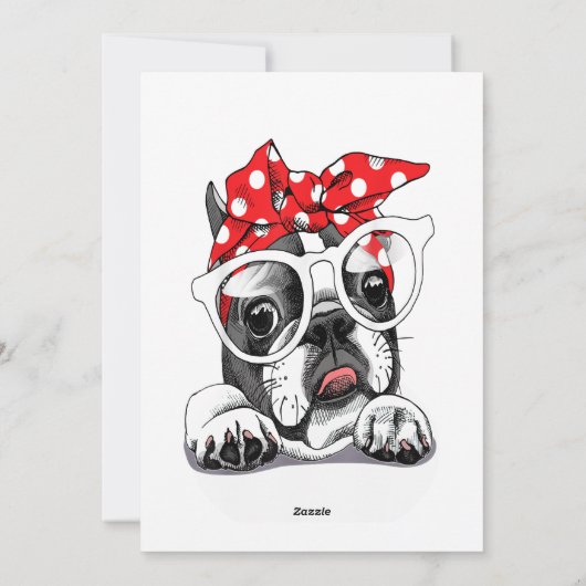 Cartes Pour Fêtes Annuelles Portrait Français Buldog Dans Un Headband (Dos)