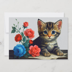 Cartes Pour Fêtes Annuelles Portrait Moderne Adorable Chat Couleurs Fleurs Cha