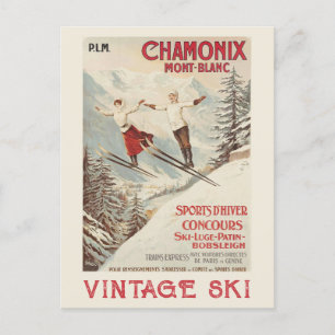 Cartes Pour Fêtes Annuelles Poster de ski Vintage de Chamonix Mont Blanc