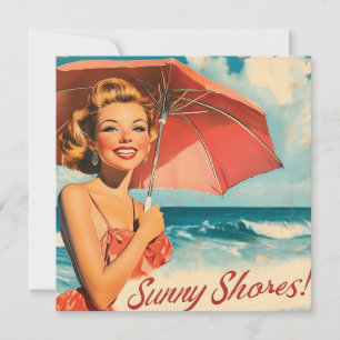 Cartes Pour Fêtes Annuelles Poster de vacances vintage Beach : Blonde Pin Up