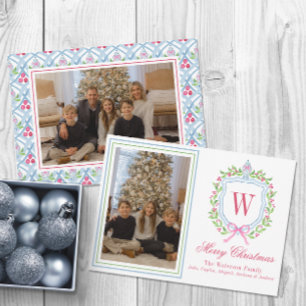 Cartes Pour Fêtes Annuelles Pot à monogramme en aquarelle de style chinoiserie