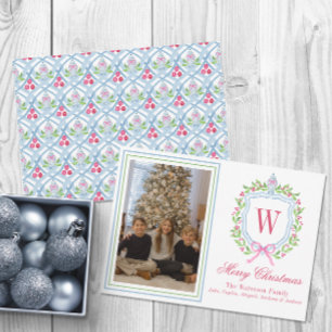 Cartes Pour Fêtes Annuelles Pot à monogramme en aquarelle de style chinoiserie
