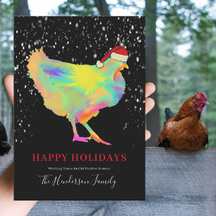 Cartes Pour Fêtes Annuelles Poule de Noël Colorée Portant un Chapeau de Père N