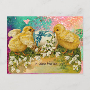 CARTES POUR FÊTES ANNUELLES POULES, PERCE-NEIGE ET OEUF DE PÂQUES AVEC RUBAN B