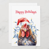 Cartes Pour Fêtes Annuelles Poulet aux lumières Aquarelle Noël (Devant / Derrière)