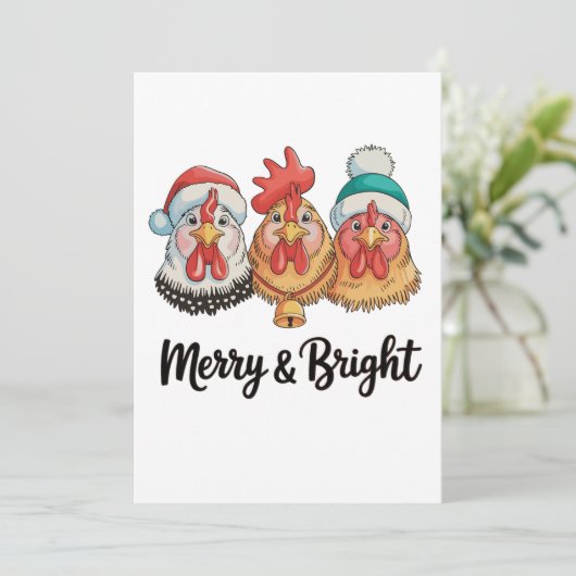 Cartes Pour Fêtes Annuelles Poulet Joyeux et Lumineux Noël Ferme Vacances (Debout devant)
