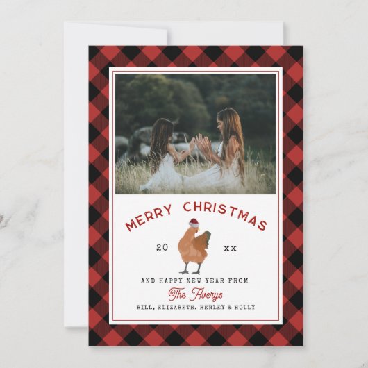 Cartes Pour Fêtes Annuelles Poulet Noël Plaid Photo (Devant)