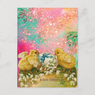 CARTES POUR FÊTES ANNUELLES POULET, ROUGEOIS ET OEUF DE PÂQUES À BASE DE BLEU