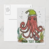 Cartes Pour Fêtes Annuelles poulpe de vacances (Devant / Derrière)