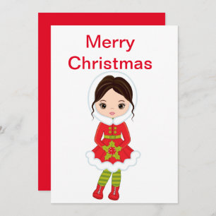 Cartes Pour Fêtes Annuelles Poupée Brunette de Noël