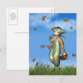 Cartes Pour Fêtes Annuelles Poupée clown de Pâques Pierrot avec papillons (Devant / Derrière)