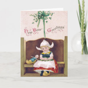 Cartes Pour Fêtes Annuelles Poupée hollandaise Mistletoe Clog Pew