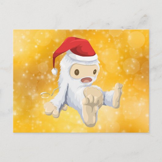 Cartes Pour Fêtes Annuelles Poupée Yeti de Noël sur Gold Bokeh Arrière - plan (Devant)