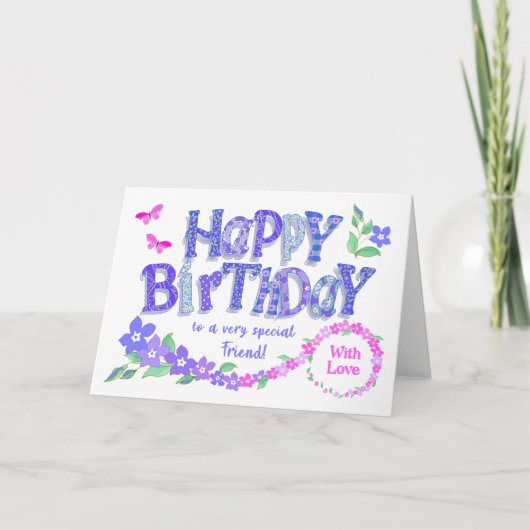 Cartes Pour Fêtes Annuelles Pour Ami Anniversaire rose et bleu (Devant)