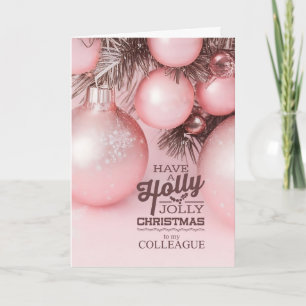 Cartes Pour Fêtes Annuelles pour collègues Ornements de vacances rose Holly Jo