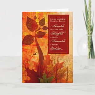 Cartes Pour Fêtes Annuelles pour Fille Thanksgiving Gratitude Autumn Foliing