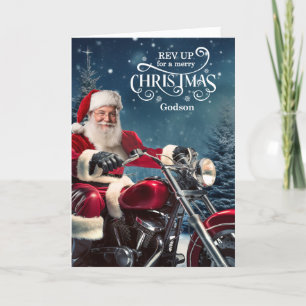 Cartes Pour Fêtes Annuelles pour Godson Biker Père Noël Noël avec Pins d'hiver