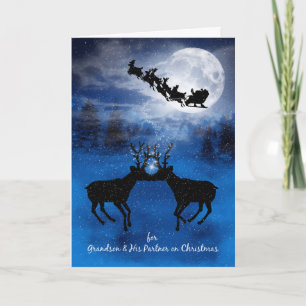 Cartes Pour Fêtes Annuelles pour Grandson et son partenaire Kissing Reindeer