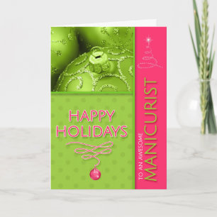 Cartes Pour Fêtes Annuelles pour le Manicurist Pink et Green Modern Christmas