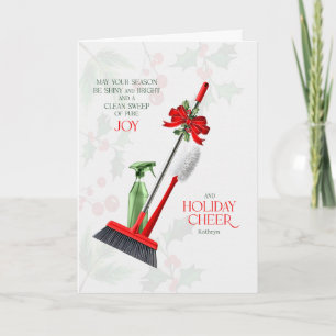Cartes Pour Fêtes Annuelles pour Maid Clean Sweep de Pure Joie avec Nom
